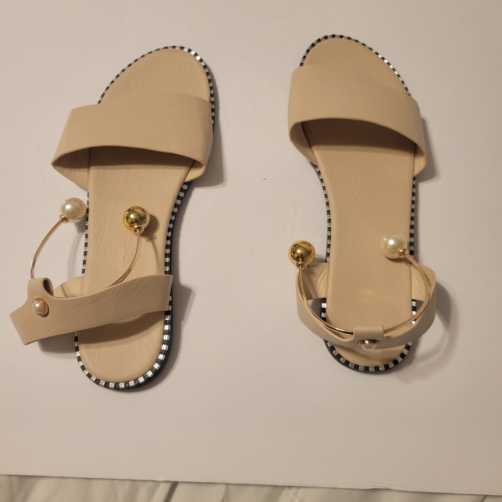 Elegant Cream Sandals with Pearl Accents